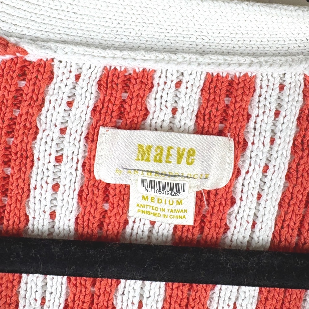 Maeve Anthropologie Preston Orange White Textured Cropped Cardigan Sweater M - Picture 6 of 7